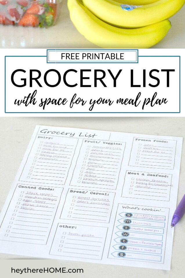 Free Printable Grocery List and Meal Planner