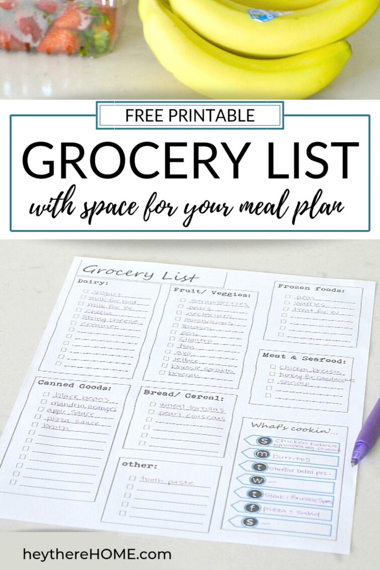 Free Printable Grocery List and Meal Planner