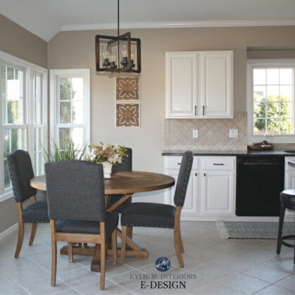 Balanced Beige Sherwin Williams kitchen with white cabinets